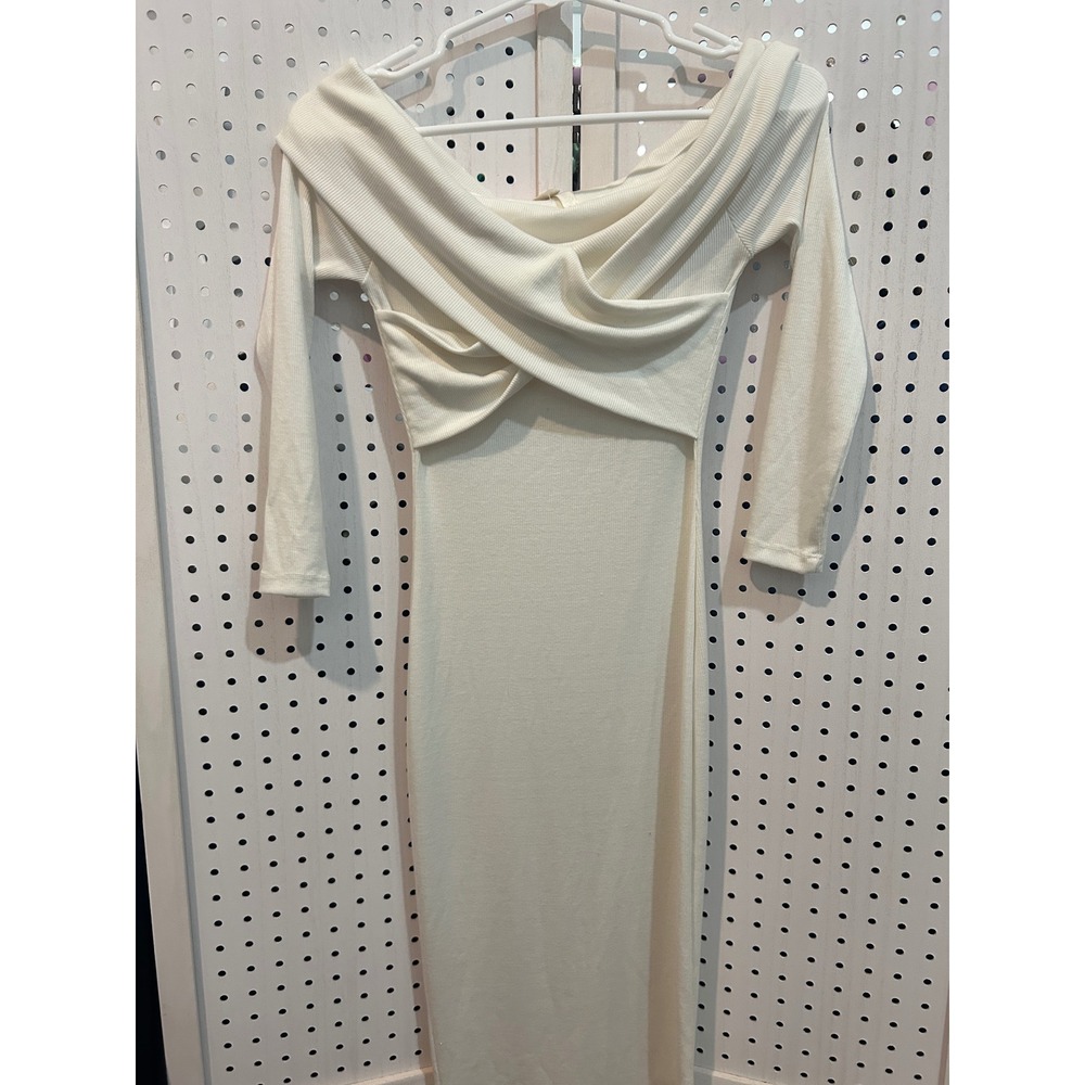 Pinklicious White‎ Off Shoulder Long Sleeve Twist Front Midi Dress Size S